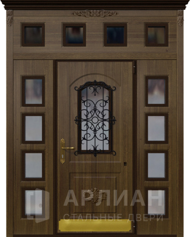 Фото «Двустворчатая дверь со стеклом и кованной решеткой №2»